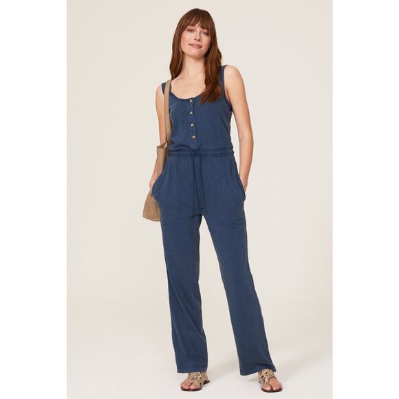 Faherty Terra Blue Drawstring Waist Sleeveless Scoop Neck Straight Jumpsuit M - Picture 1 of 16